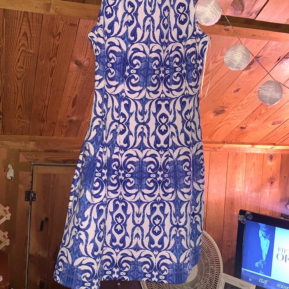 Gabby & Skye Blue and White Sleeveless Dress